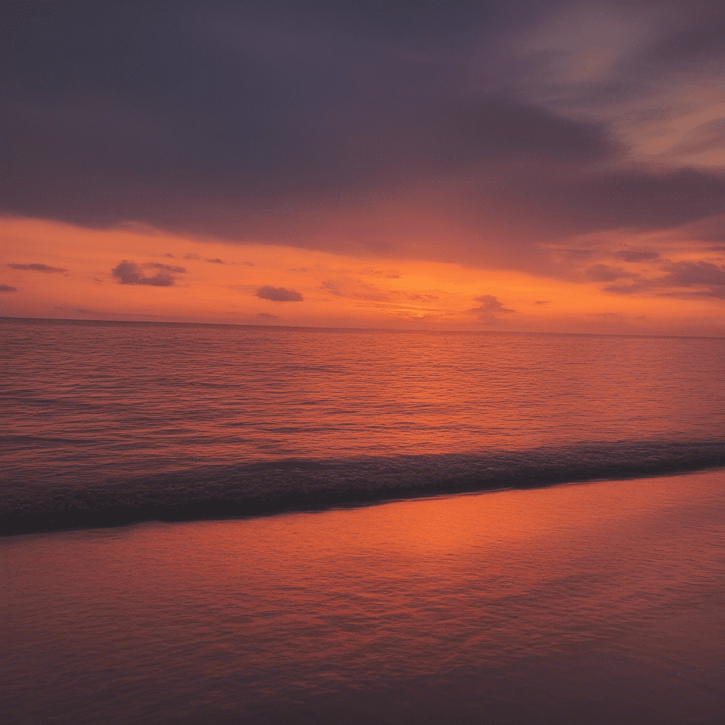 Sonnenuntergang über einem abgeschiedenen Strandresort.