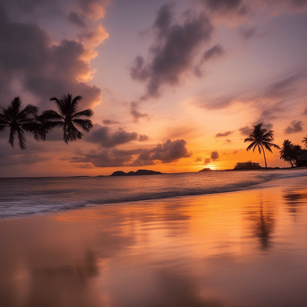 Sonnenuntergang über einem tropischen Strandparadies.